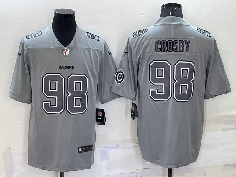 Men's Las Vegas Raiders #98 Maxx Crosby Grey With PatchAtmosphere Fashion Stitched Jersey